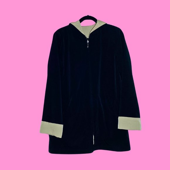 Vintage 90s Reversible Trench Jacket ✨🖤🤎 size M - Picture 1 of 5